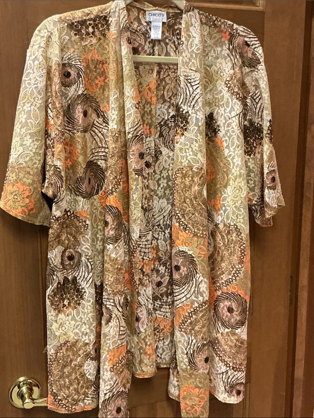 Chico's Gold & Orange Lace Jacket. Size L (2)